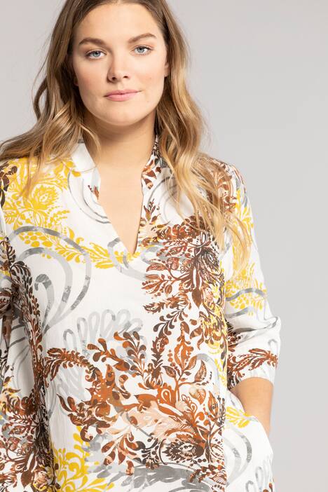 Kleid, V-Ausschnitt, Stehkragen, 3/4-Ärmel, florales Design