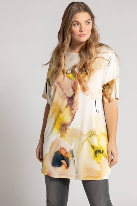 Slinkyshirt, oversized, U-Boot, Halbarm, Blüten