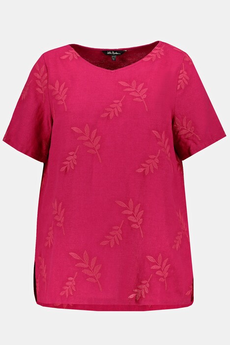 Tunique, lin, oversize, manches courtes, broderie