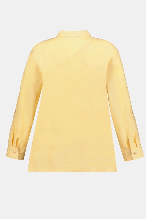 Leinenbluse, Oversized, Langarm, Krempelriegel