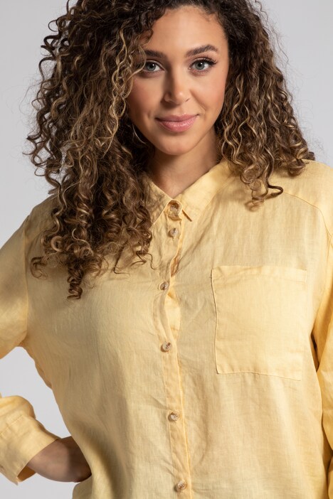 Leinenbluse, Oversized, Langarm, Krempelriegel