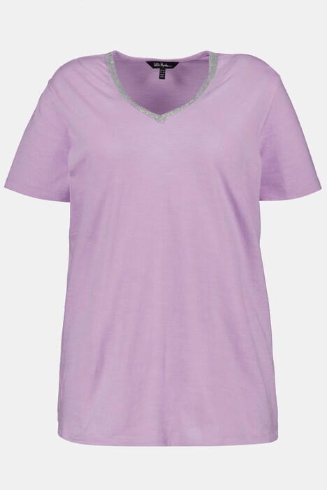 T-Shirt, glitzernder V-Ausschnitt, Halbarm