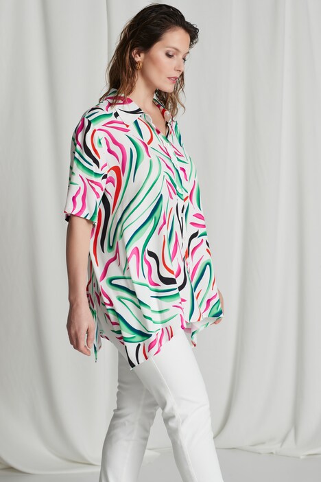 Bluse, Grafik-Design, weiter Zipfelsaum, Halbarm