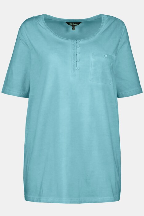 T-Shirt, cool dyed, A-Linie, Rundhals, Knöpfe, Halbarm, Biobaumwolle