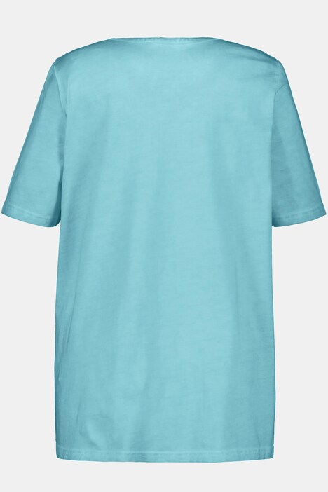 T-Shirt, cool dyed, A-Linie, Rundhals, Knöpfe, Halbarm, Biobaumwolle