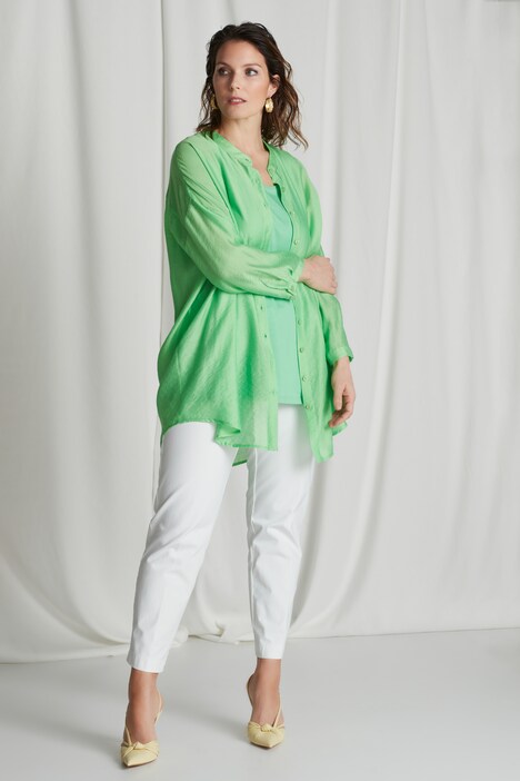 Bluse, oversized, transparent, 3/4-Ärmel, Streifen