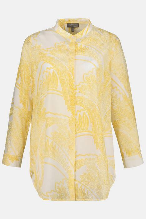 Bluse, Stehkragen, Langarm, Blätter-Design