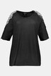 T-shirt, dentelle, perles, échancrures aux épaules