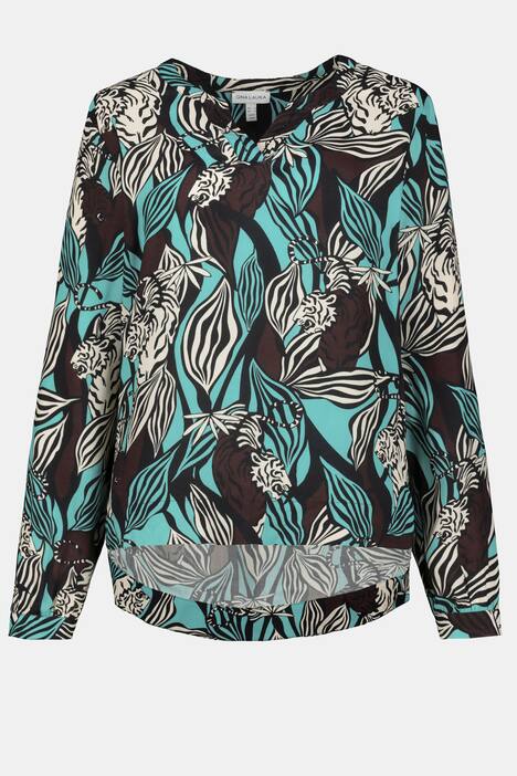 Bluse Identity, Stehkragen, Langarm, Zebra Print, Strass