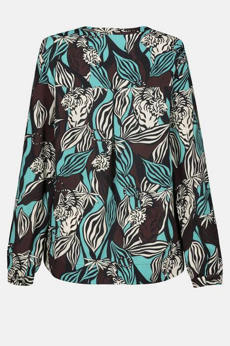 Bluse Identity, Stehkragen, Langarm, Zebra Print, Strass