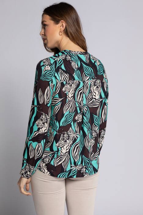 Bluse Identity, Stehkragen, Langarm, Zebra Print, Strass