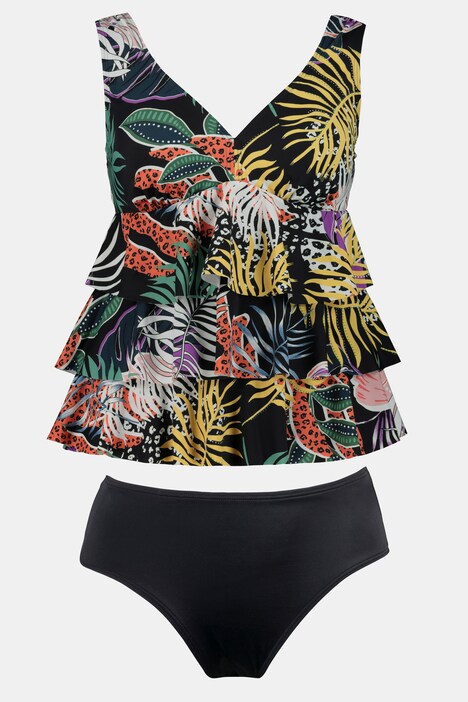 Tankini, Dschungel, längeres Top, Volants, Softcups