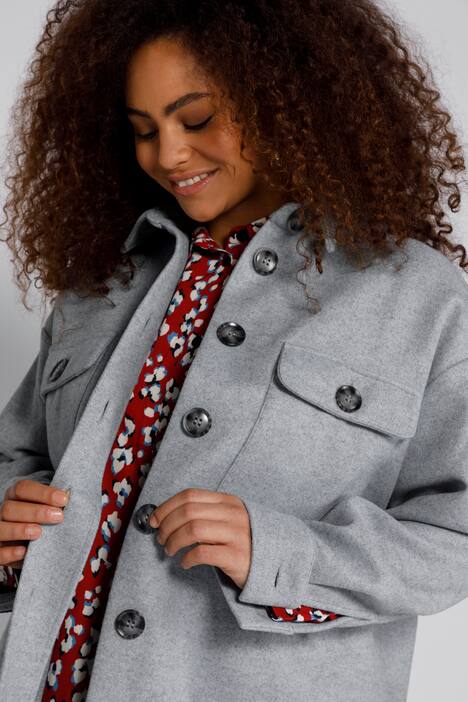 Hemdjacke, Longform, Langarm, Taschen, Knopfleiste