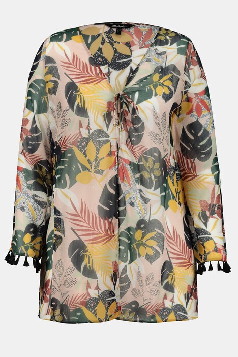 Longbluse, Dschungelmuster, Bindeband, Langarm, Chiffon