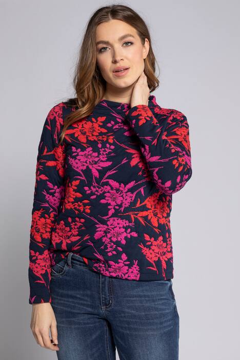 Sweatshirt, Blütenmuster, Stehkragen, Langarm