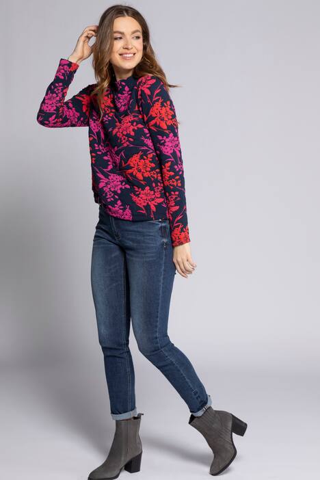 Sweatshirt, Blütenmuster, Stehkragen, Langarm