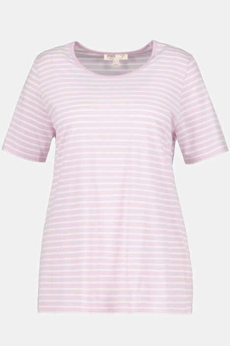 Camiseta de pijama, rayas, cuello redondo, media manga, algodón orgánico