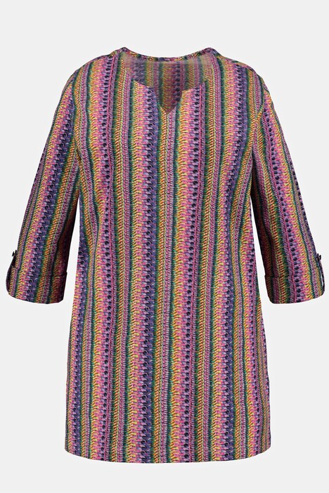 Plum Tones Stripe Faux Roll Sleeve Knit Tunic