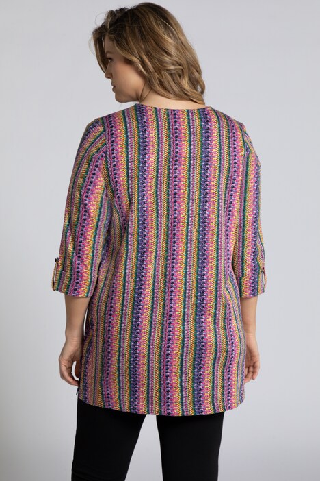 Plum Tones Stripe Faux Roll Sleeve Knit Tunic