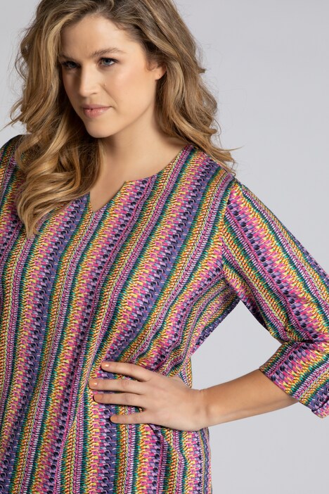 Plum Tones Stripe Faux Roll Sleeve Knit Tunic