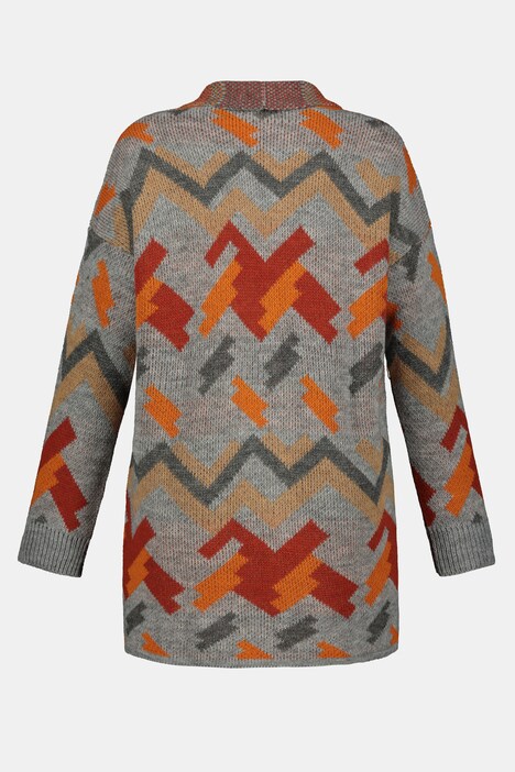 Strickjacke, Zackenmuster, lange, offene Form