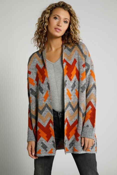 Strickjacke, Zackenmuster, lange, offene Form