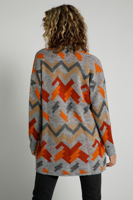 Strickjacke, Zackenmuster, lange, offene Form
