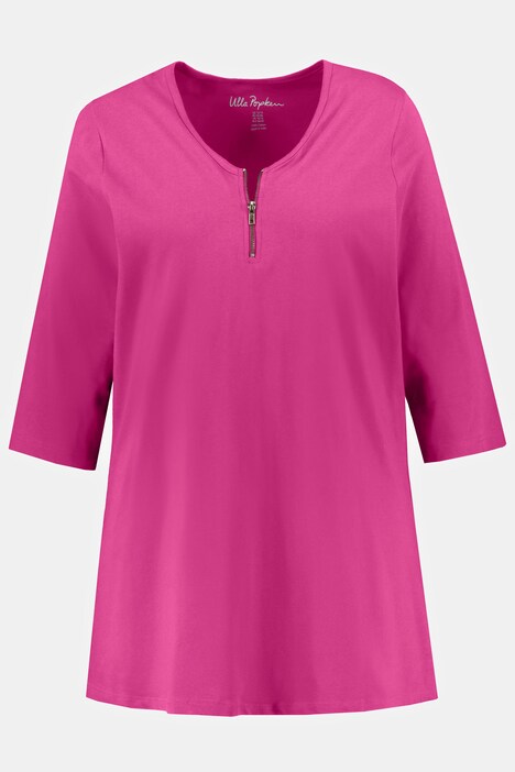 Zipper Neckline Cotton Knit Tunic