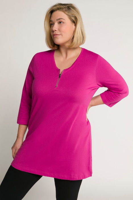 Zipper Neckline Cotton Knit Tunic