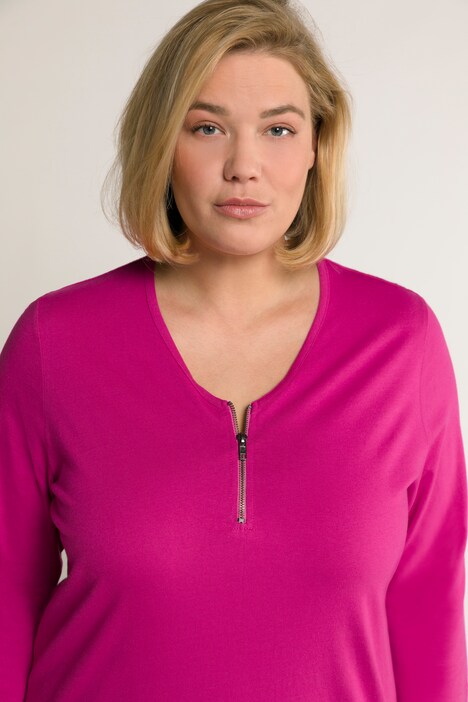 Zipper Neckline Cotton Knit Tunic