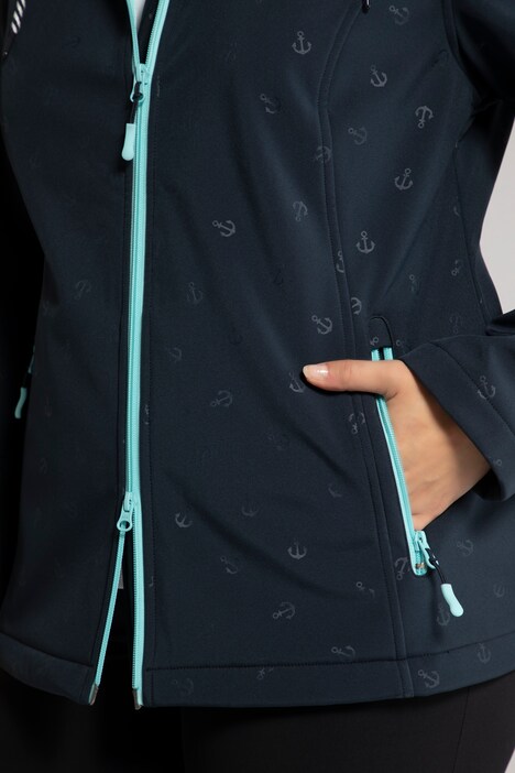 Softshelljacke, Ankermuster, Kapuze, 2-Wege-Zipper