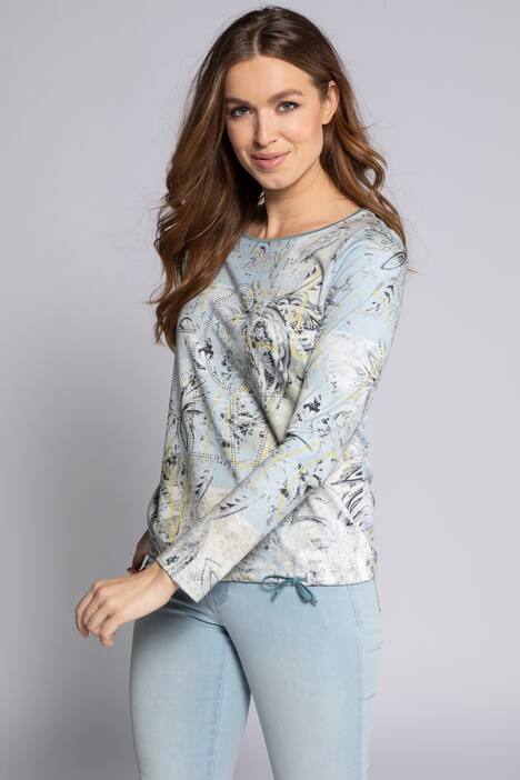 Sweatshirt, Muster, Saum-Tunnelzug, Rundhals, Langarm