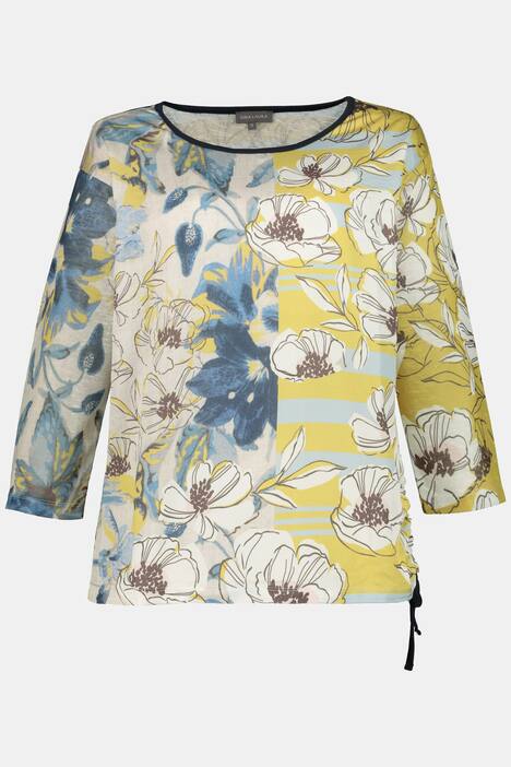Shirt, seitliche Raffung, Muster, Rundhals, Halbarm
