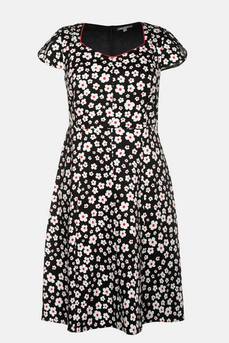Kleid, Blütenmuster, Herzausschnitt, Cup-Ärmel