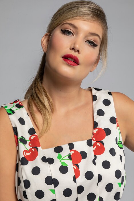 Rockabilly-Kleid, Punkte, Kirschen, Carree-Ausschnitt