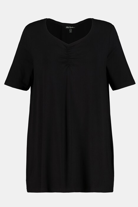 T-Shirt, Raffung, A-Linie, Herzausschnitt, Halbarm