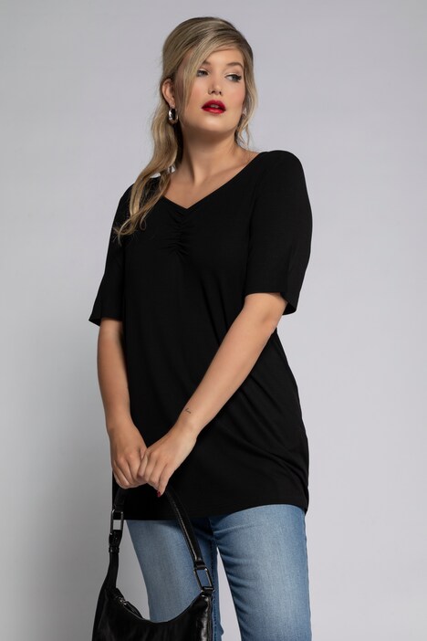 T-Shirt, Raffung, A-Linie, Herzausschnitt, Halbarm