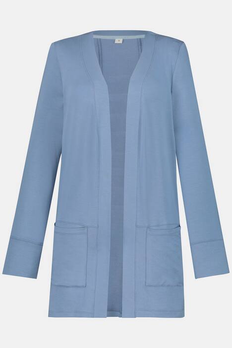 Sweatjacke, lange, offene Form, V-Ausschnitt
