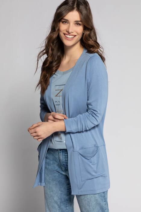 Sweatjacke, lange, offene Form, V-Ausschnitt