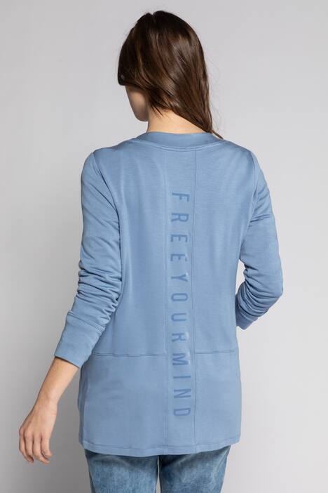 Sweatjacke, lange, offene Form, V-Ausschnitt