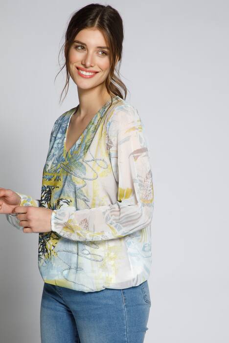 Bluse, Muster, doppellagig, Chiffon, Jerseytop