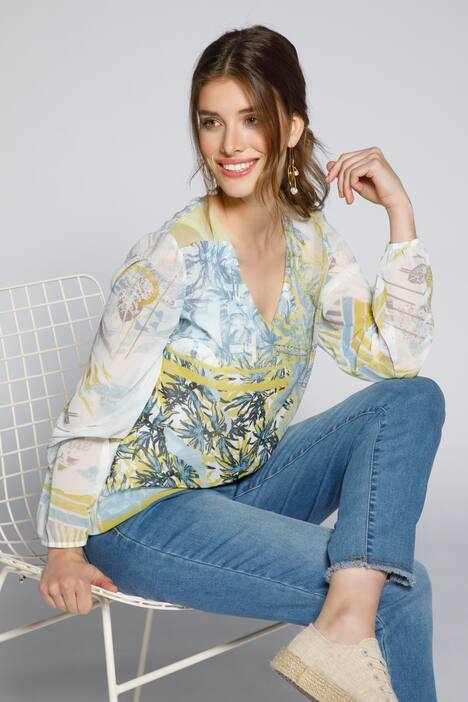 Bluse, Muster, doppellagig, Chiffon, Jerseytop
