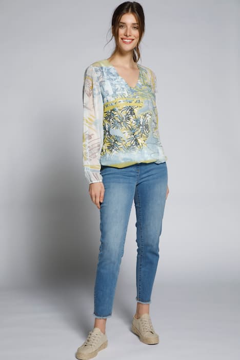 Bluse, Muster, doppellagig, Chiffon, Jerseytop