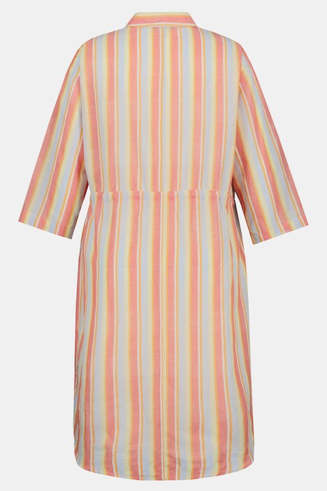 Hemdblusenkleid, Streifenmix, Oversized, Halbarm, Band