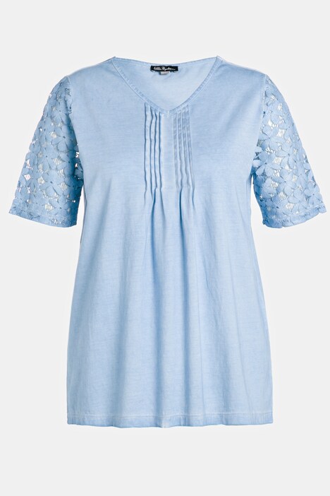 Pintuck Front Lace Sleeve A-line Fit Tee