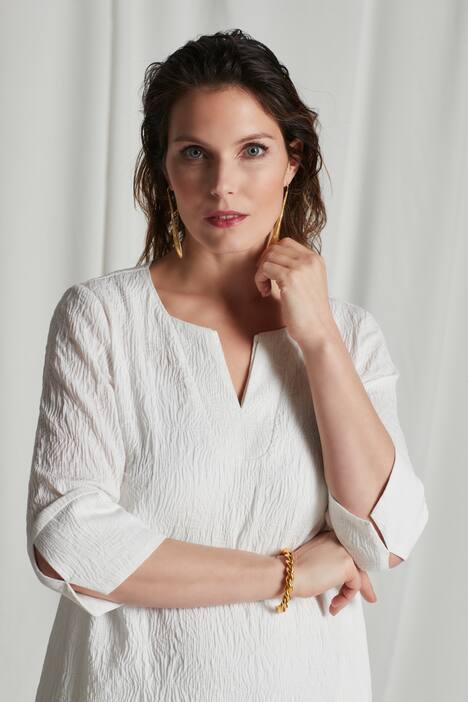 Midikleid, Blattmuster, Tunika-Ausschnitt, 3/4-Arm