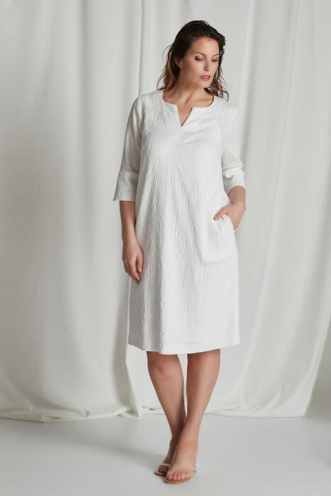 Midikleid, Blattmuster, Tunika-Ausschnitt, 3/4-Arm