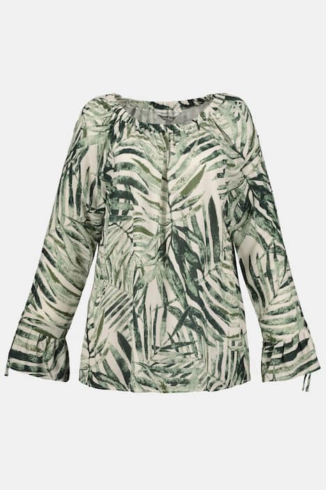Tropical Leaf Print Crepe Carmen Blouse