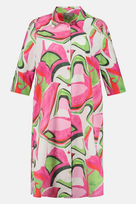 Hemdblusenkleid, Midi-Länge, A-Linie, 3/4-Arm