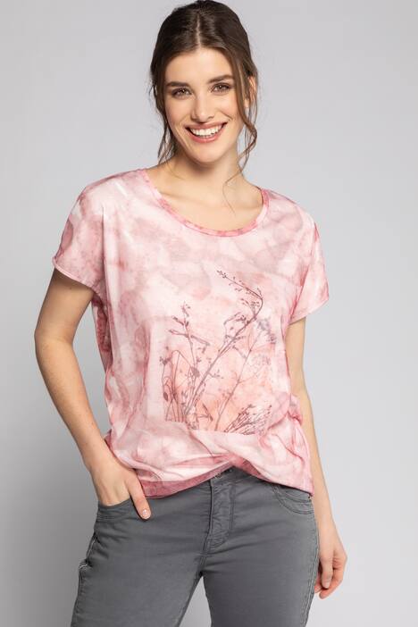 T-Shirt, Blüten, Oversized, Mesh, Rundhals, Halbarm